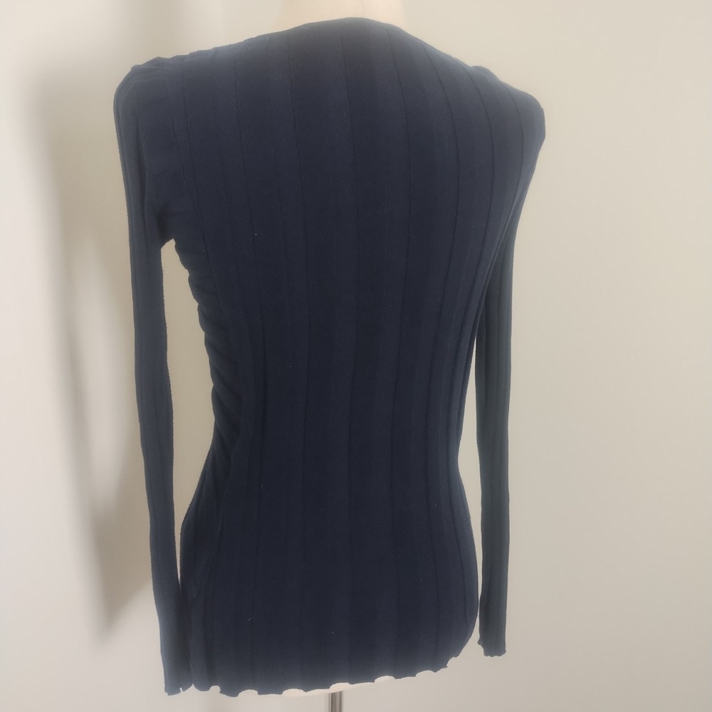Sandro Justine Sweater Size 3 (Large) Navy Blue Sunburst Pleat Chic Parisian - Picture 3 of 9